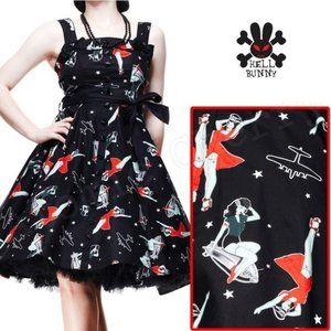 hellbunny zombie print 50s style dress, size small